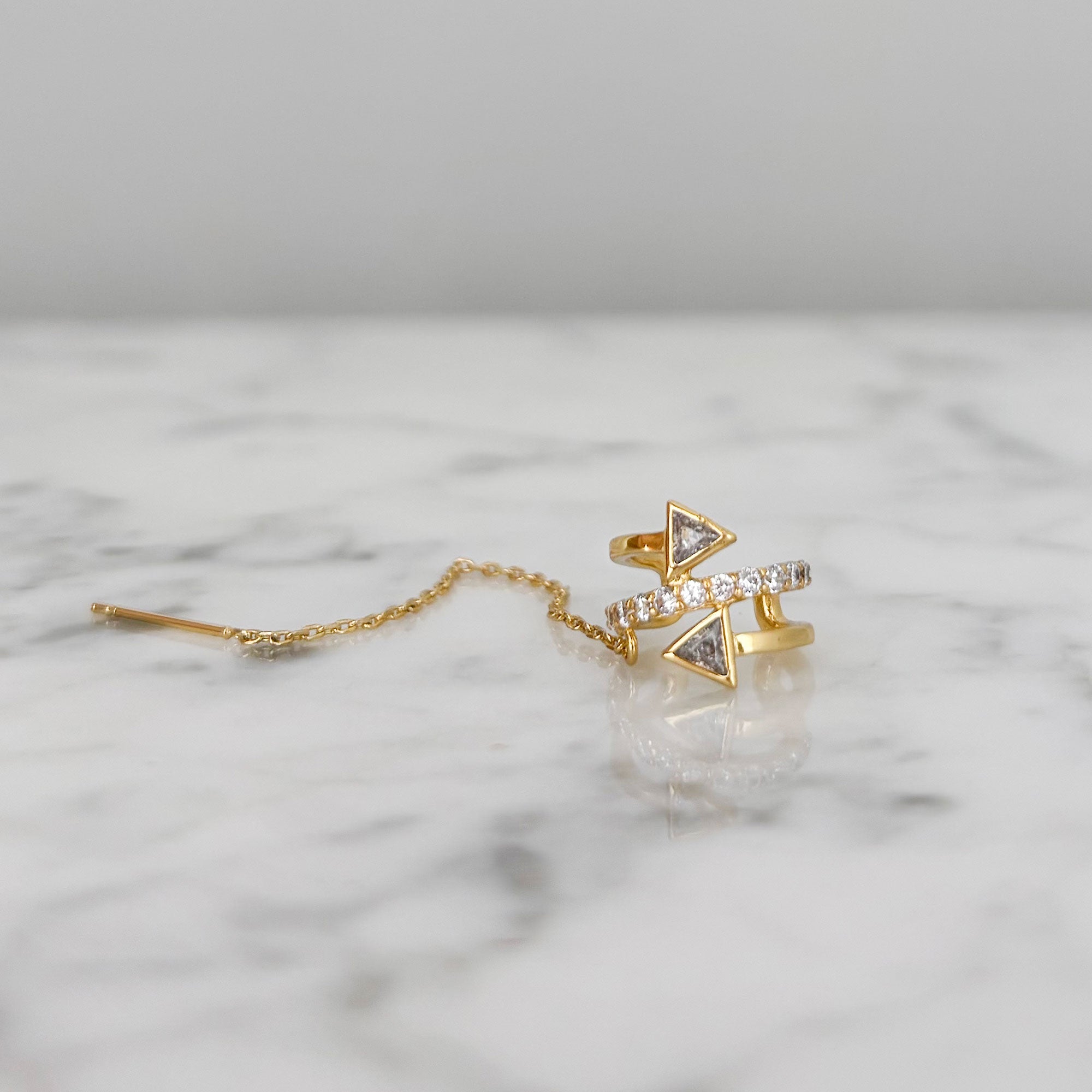 ROBYN gold tone triangle rhinestone threader ear cuff