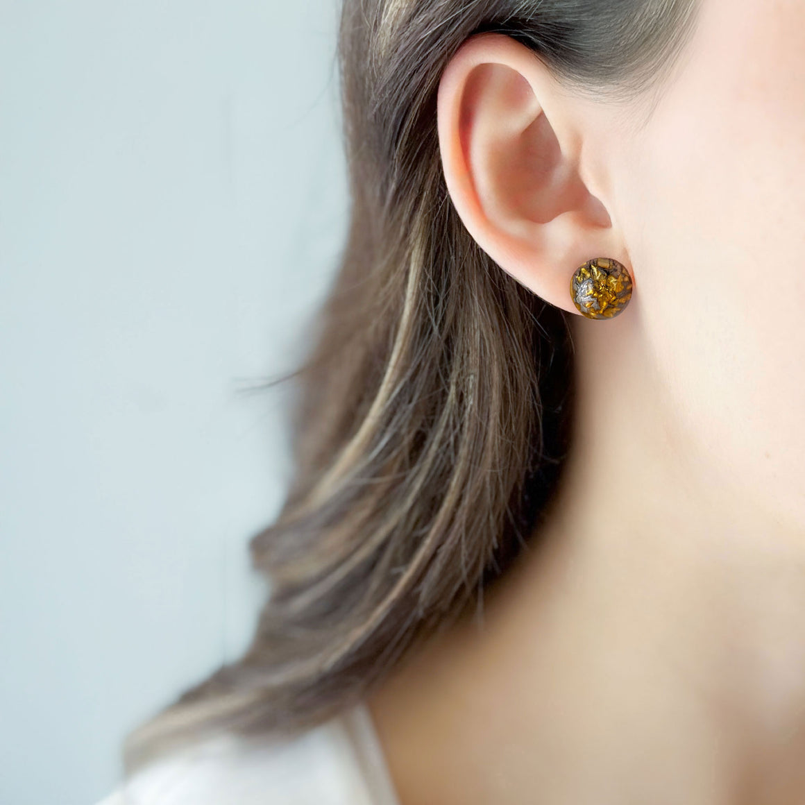 RONA dragons vein agate smooth dome stud earrings-GREEN BIJOU