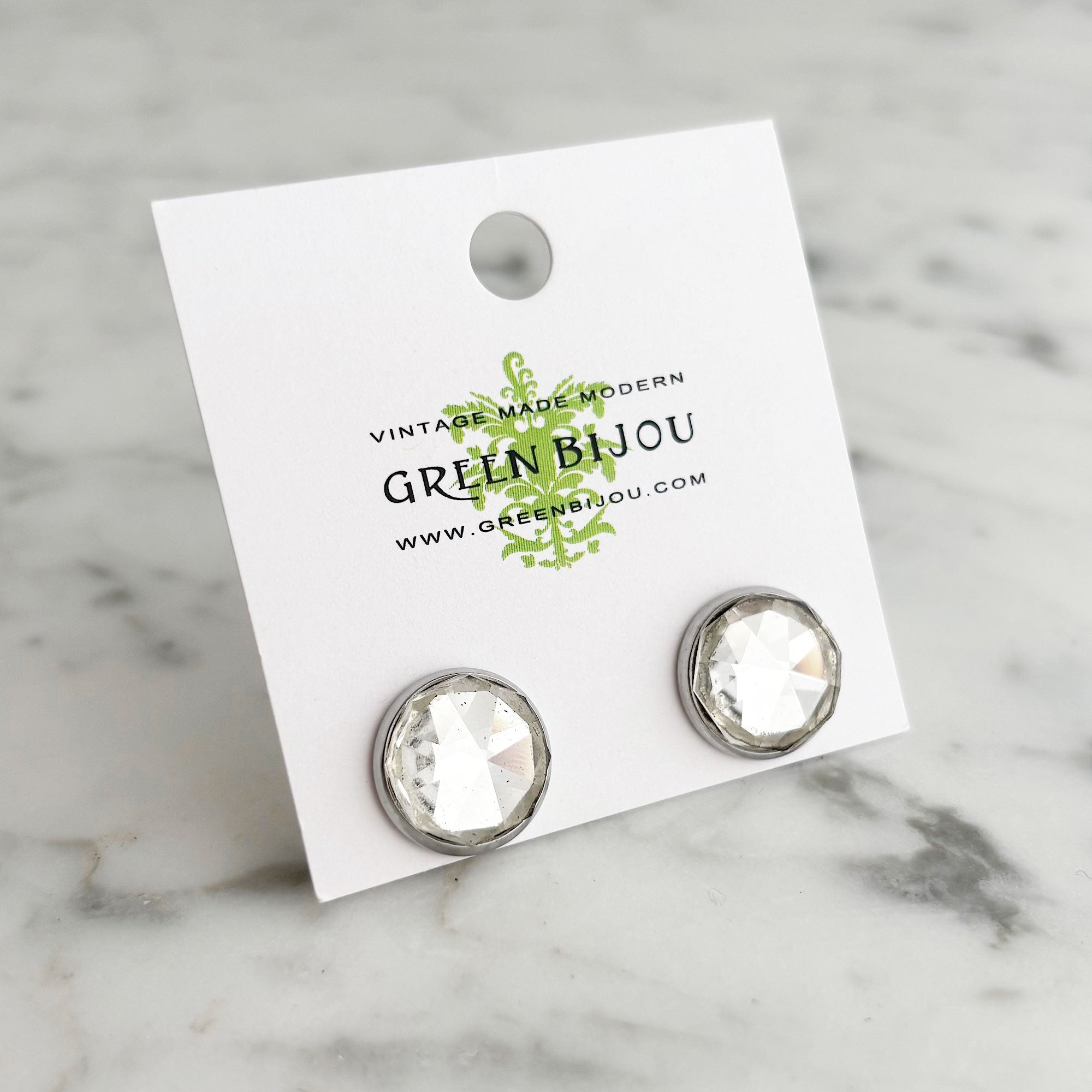 RONA faceted Czech crystal stud earrings-GREEN BIJOU