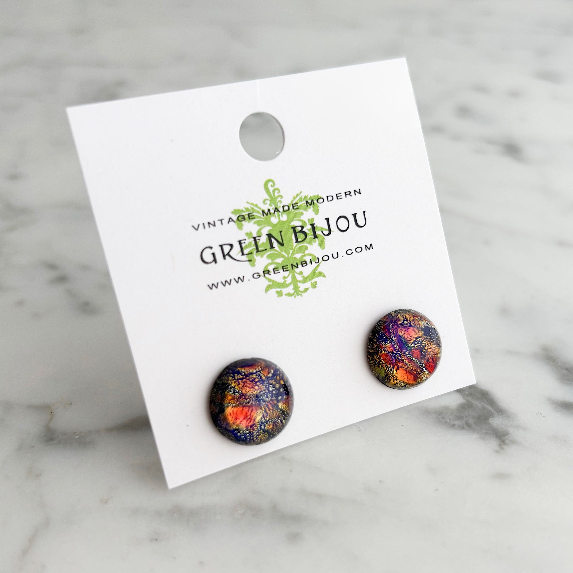 RONA multicolour fire opal smooth glass dome stud earrings-GREEN BIJOU