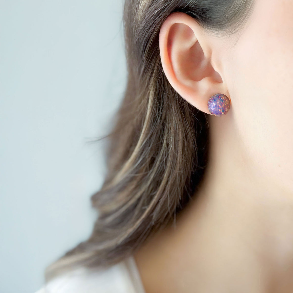 RONA pink opal smooth glass dome stud earrings-GREEN BIJOU