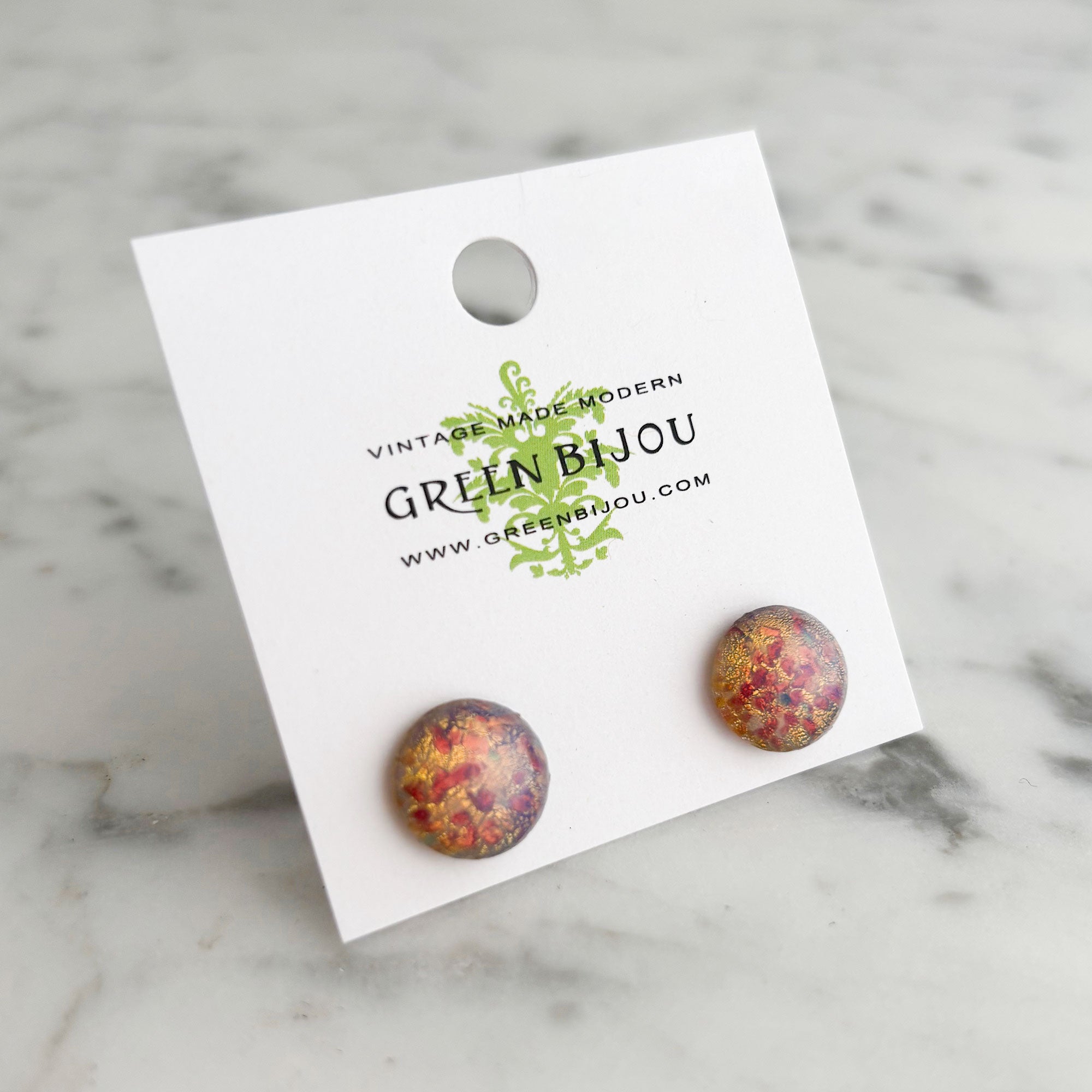 RONA pink opal smooth glass dome stud earrings-GREEN BIJOU