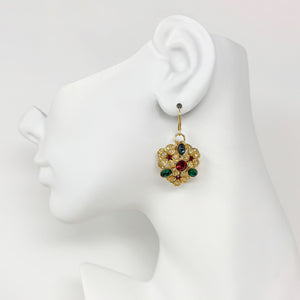 ROSIE vintage gold tone colourful rhinestone flower earrings - 