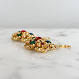 ROSIE vintage gold tone colourful rhinestone flower earrings - 