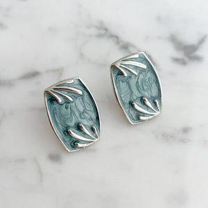 LAWRENCE 1980s silver and slate grey enamel stud earrings