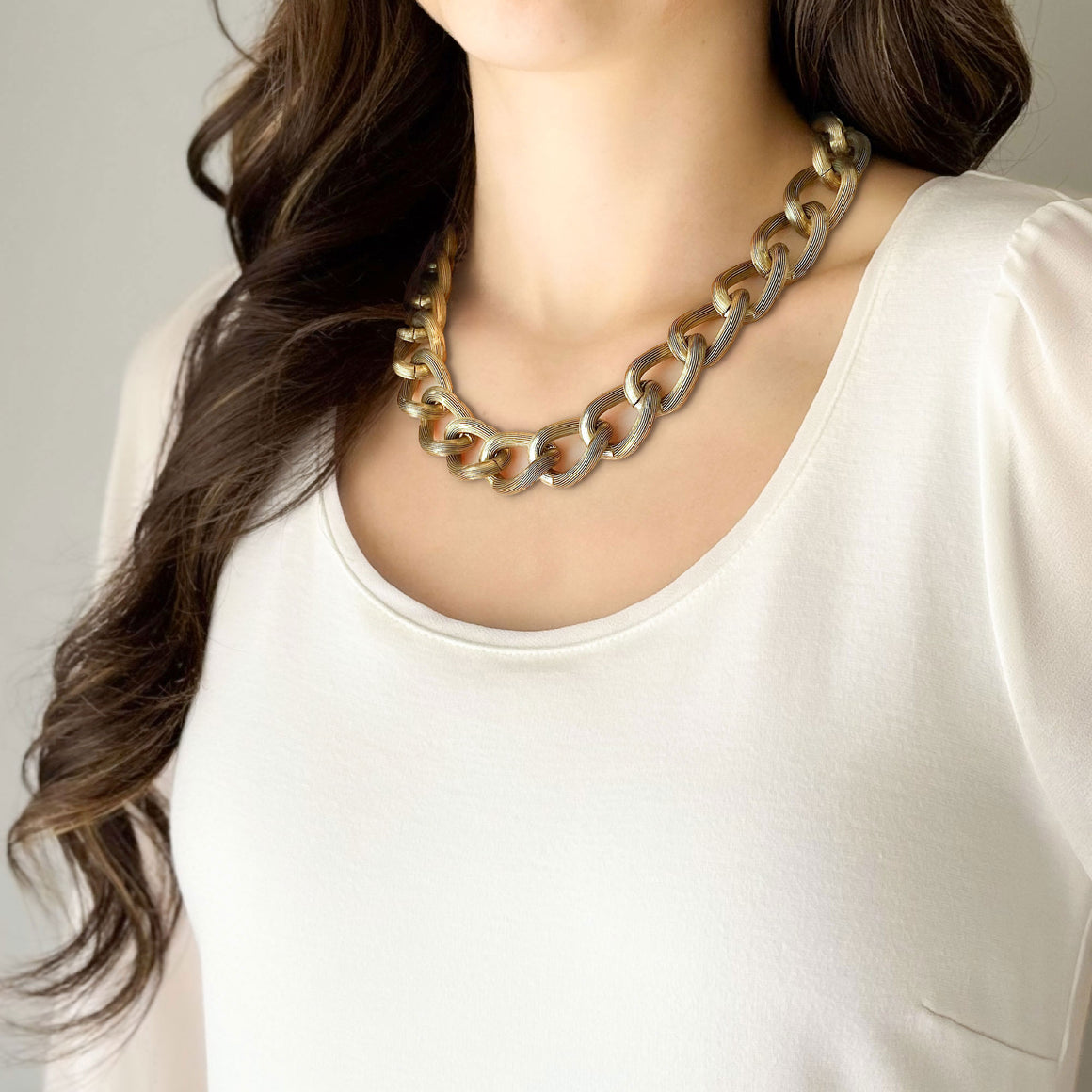 SAMMIE oxidized gold chunky chain necklace-GREEN BIJOU
