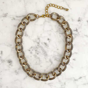 SAMMIE oxidized gold chunky chain necklace-GREEN BIJOU