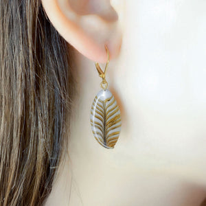 SAMSON vintage hand painted glass leaf dangle earrings - 