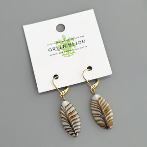 SAMSON vintage hand painted glass leaf dangle earrings - 