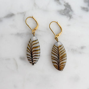 SAMSON vintage hand painted glass leaf dangle earrings-GREEN BIJOU