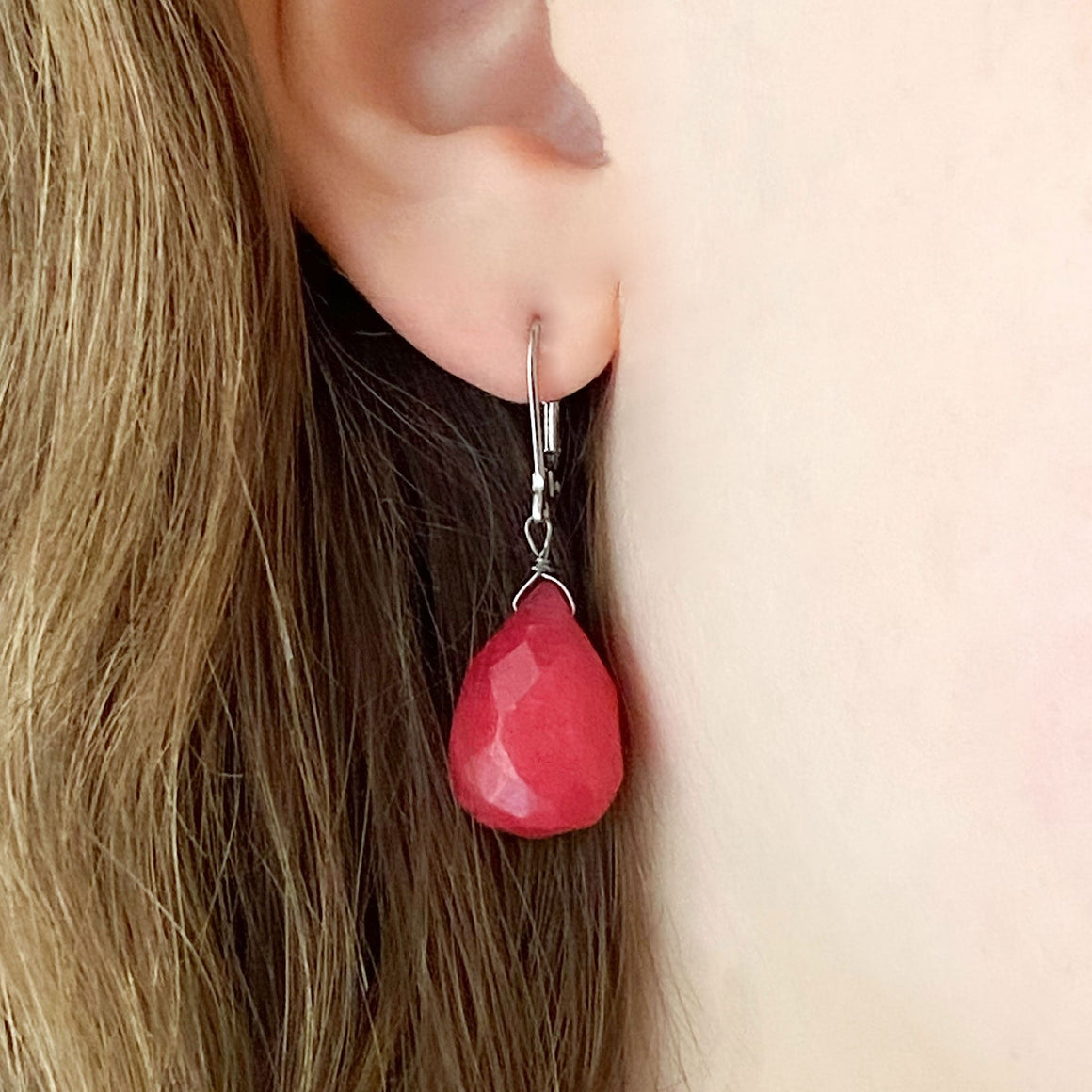 SASHA cherry quartz teardrop earrings-GREEN BIJOU