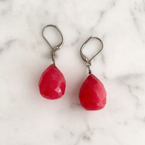 SASHA cherry quartz teardrop earrings-GREEN BIJOU