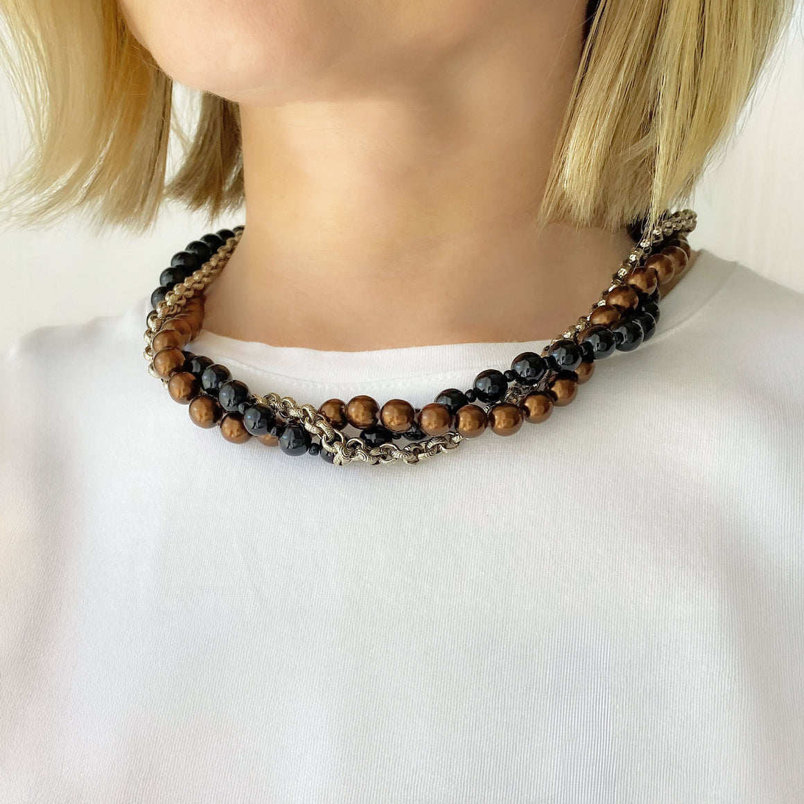 SAUNDRA black and copper pearl necklace-GREEN BIJOU