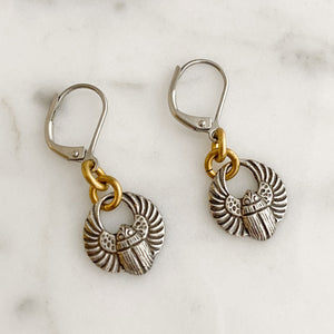 SCARAB silver beetle earrings-GREEN BIJOU