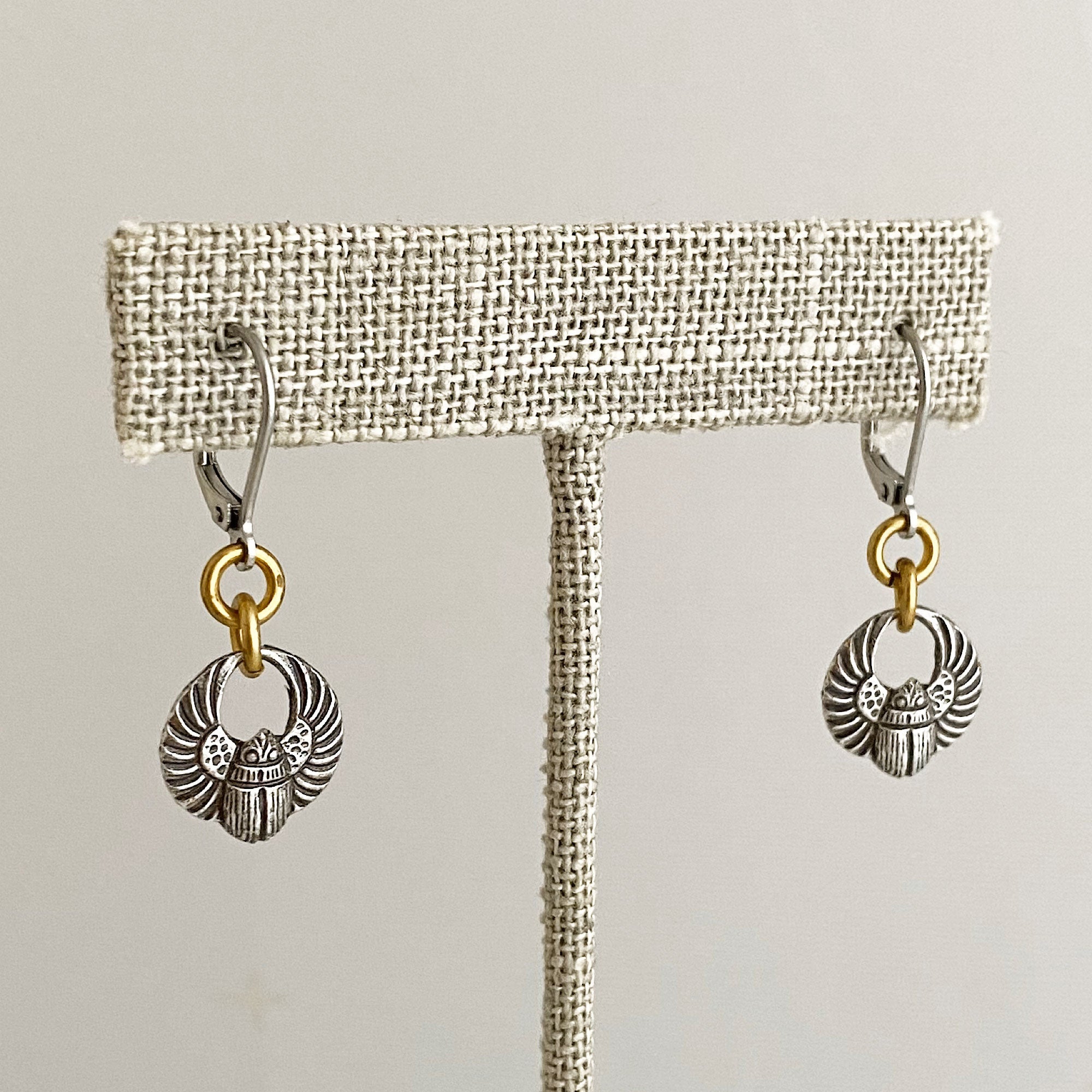 SCARAB silver beetle earrings-GREEN BIJOU