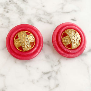 SHARON bright pink statement clip earrings - 