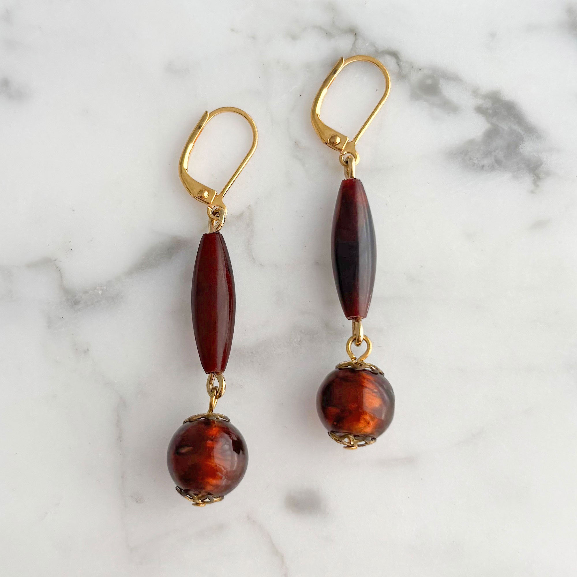 SHAYLYNN vintage lucite topaz beaded dangle earrings-GREEN BIJOU