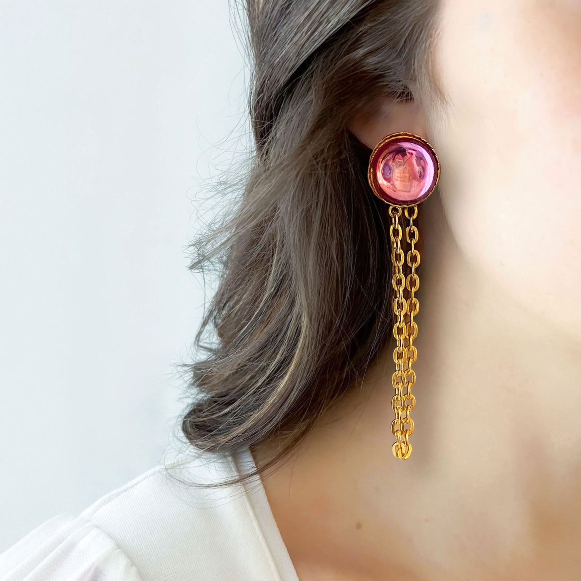 SHEA Gold Chain Jacket Earrings-GREEN BIJOU