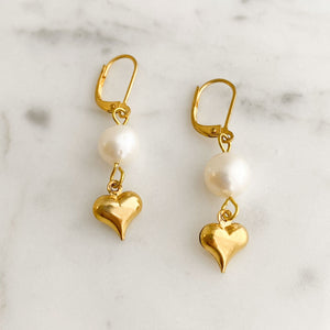 SHILOH pearl and gold heart earrings-GREEN BIJOU