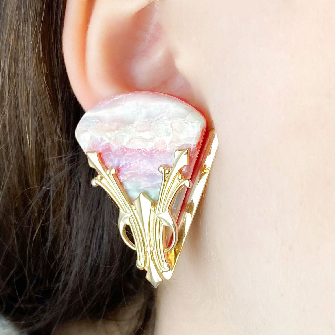 SHIRLEY statement triangle clip earrings-GREEN BIJOU