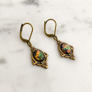 SKYLER Art Nouveau fire opal earrings-GREEN BIJOU
