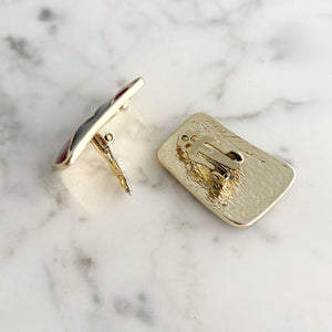 STANNUS 1980s black red green enamel rectangle clip earrings - 