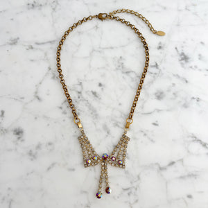 STEPHANIE rhinestone V necklace-GREEN BIJOU