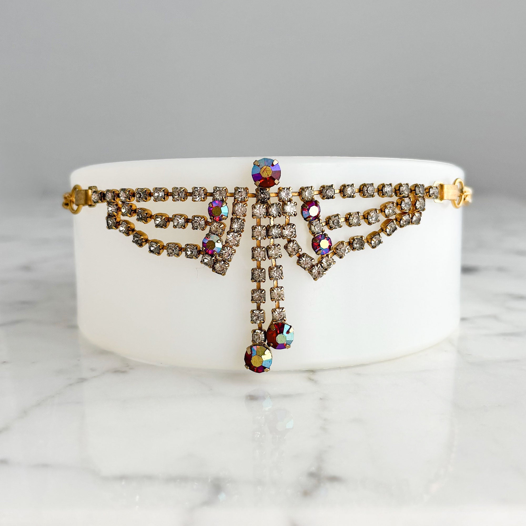 STEPHANIE vintage red aurora borealis rhinestone choker - 