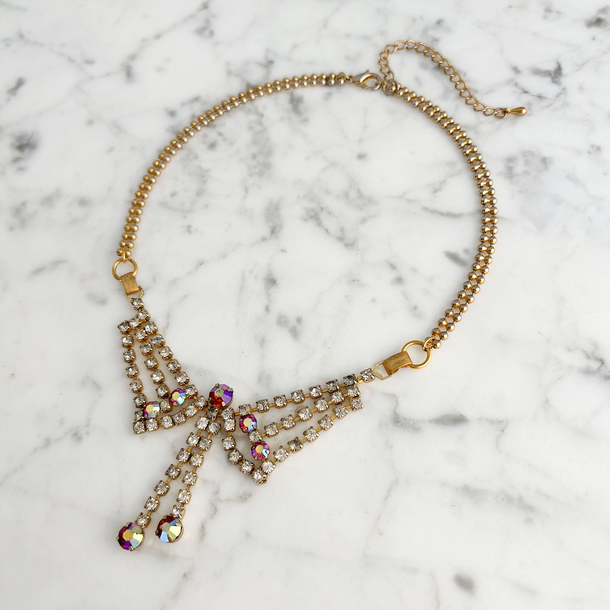 STEPHANIE vintage red aurora borealis rhinestone choker - 