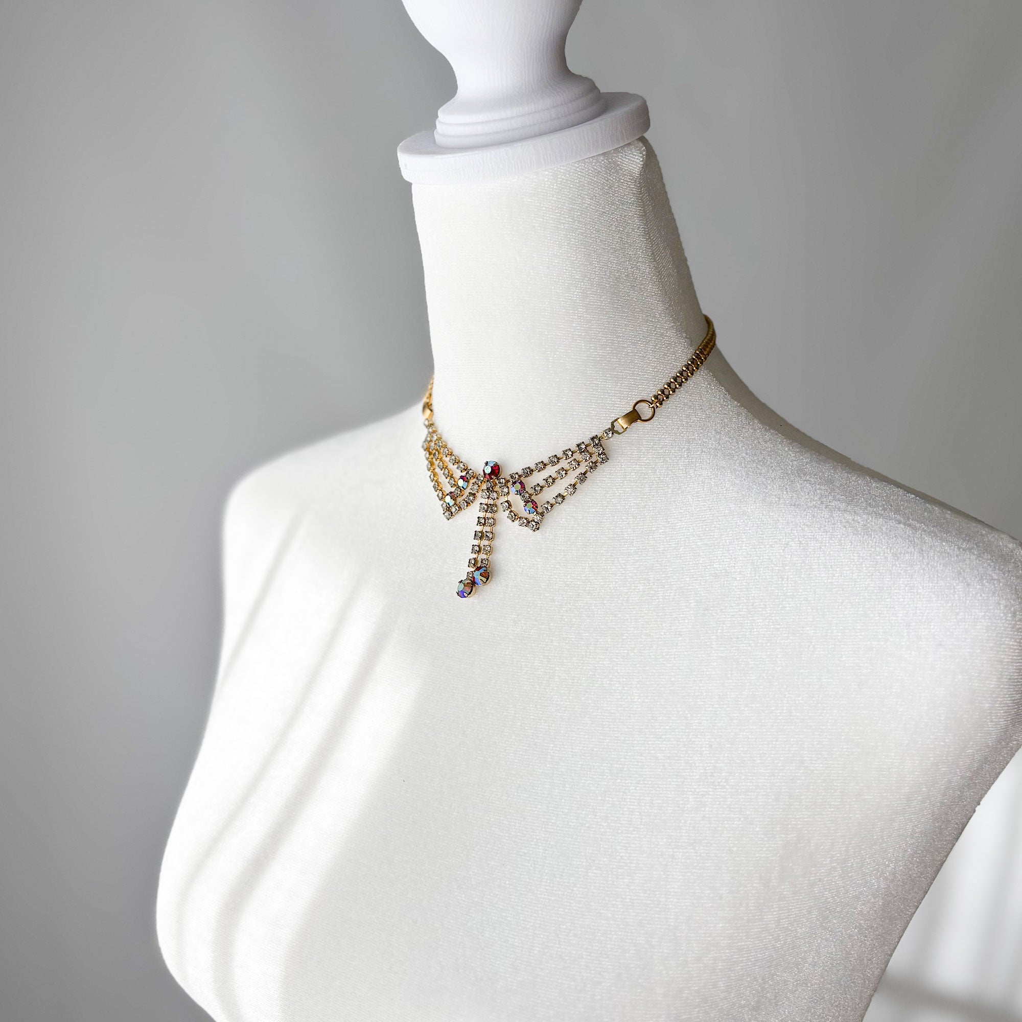 STEPHANIE vintage red aurora borealis rhinestone choker - 