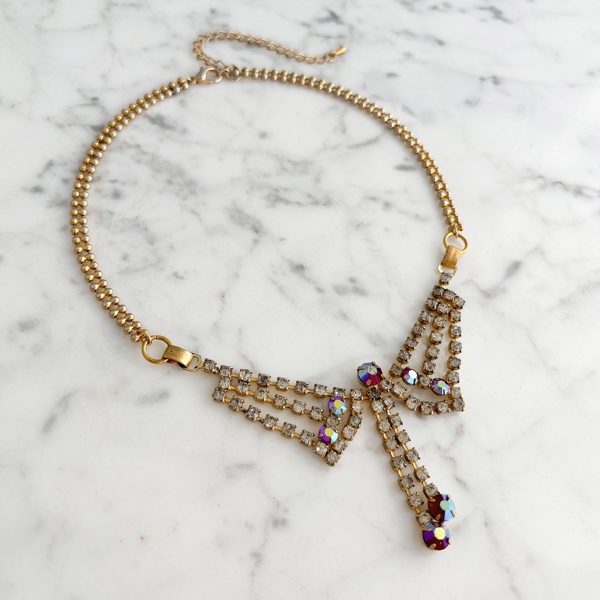 STEPHANIE vintage red aurora borealis rhinestone choker - 