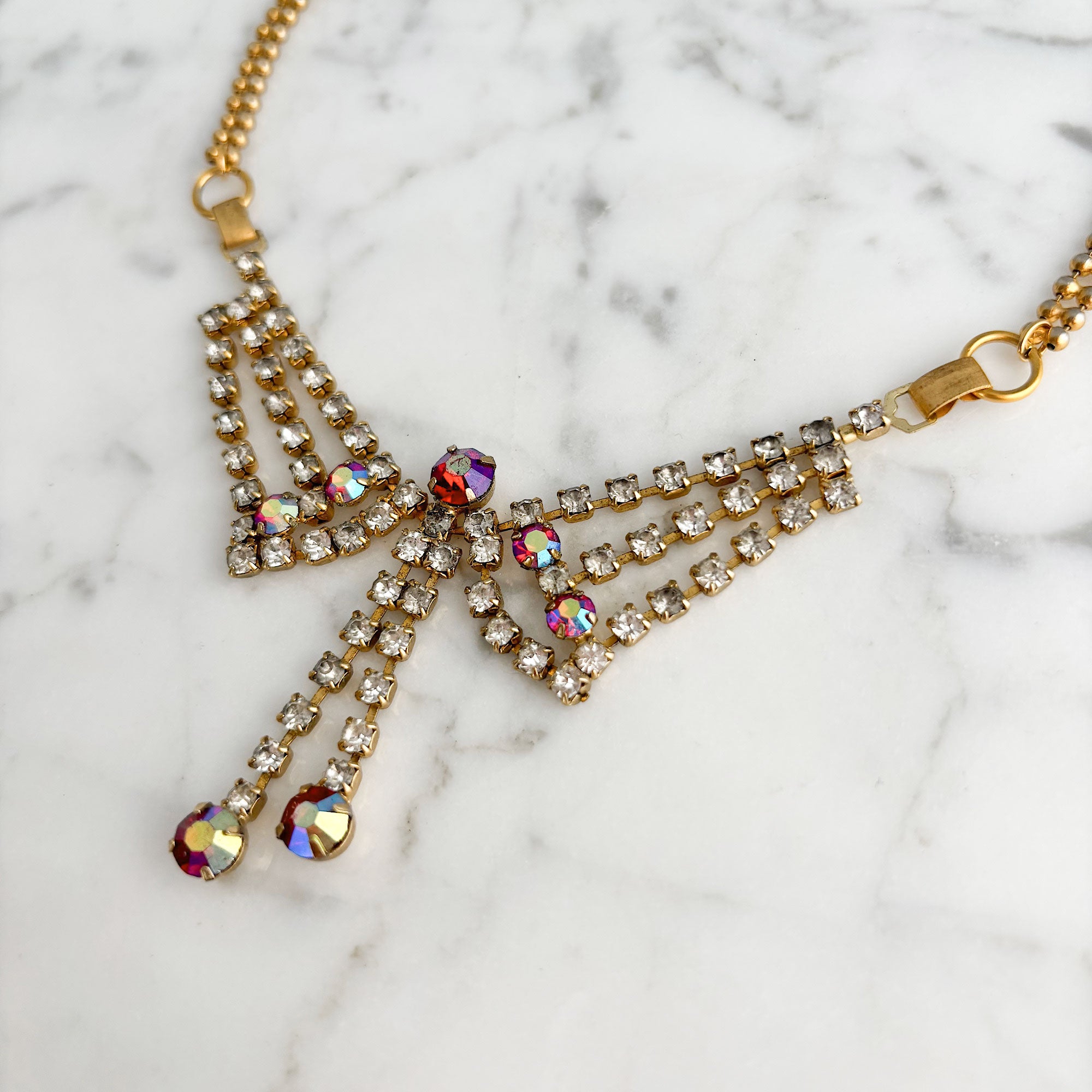 STEPHANIE vintage red aurora borealis rhinestone choker - 