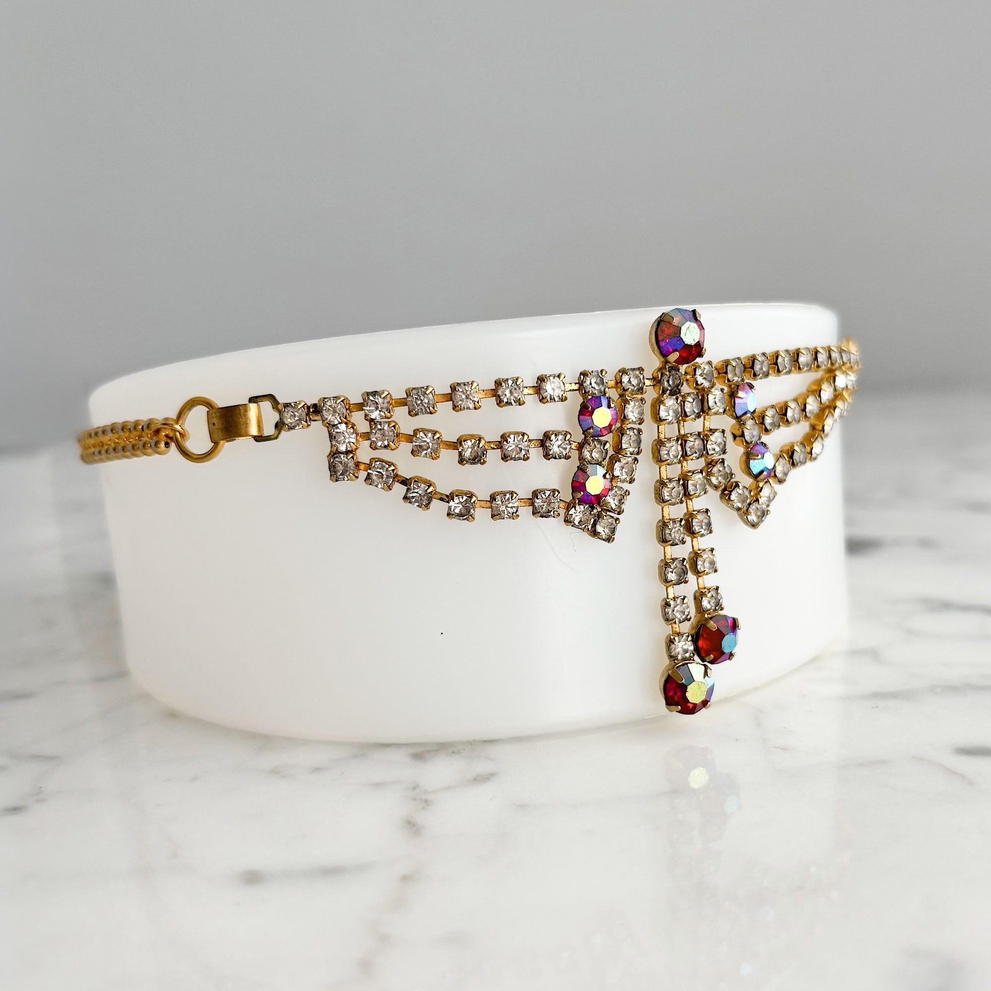 STEPHANIE vintage red aurora borealis rhinestone choker - 