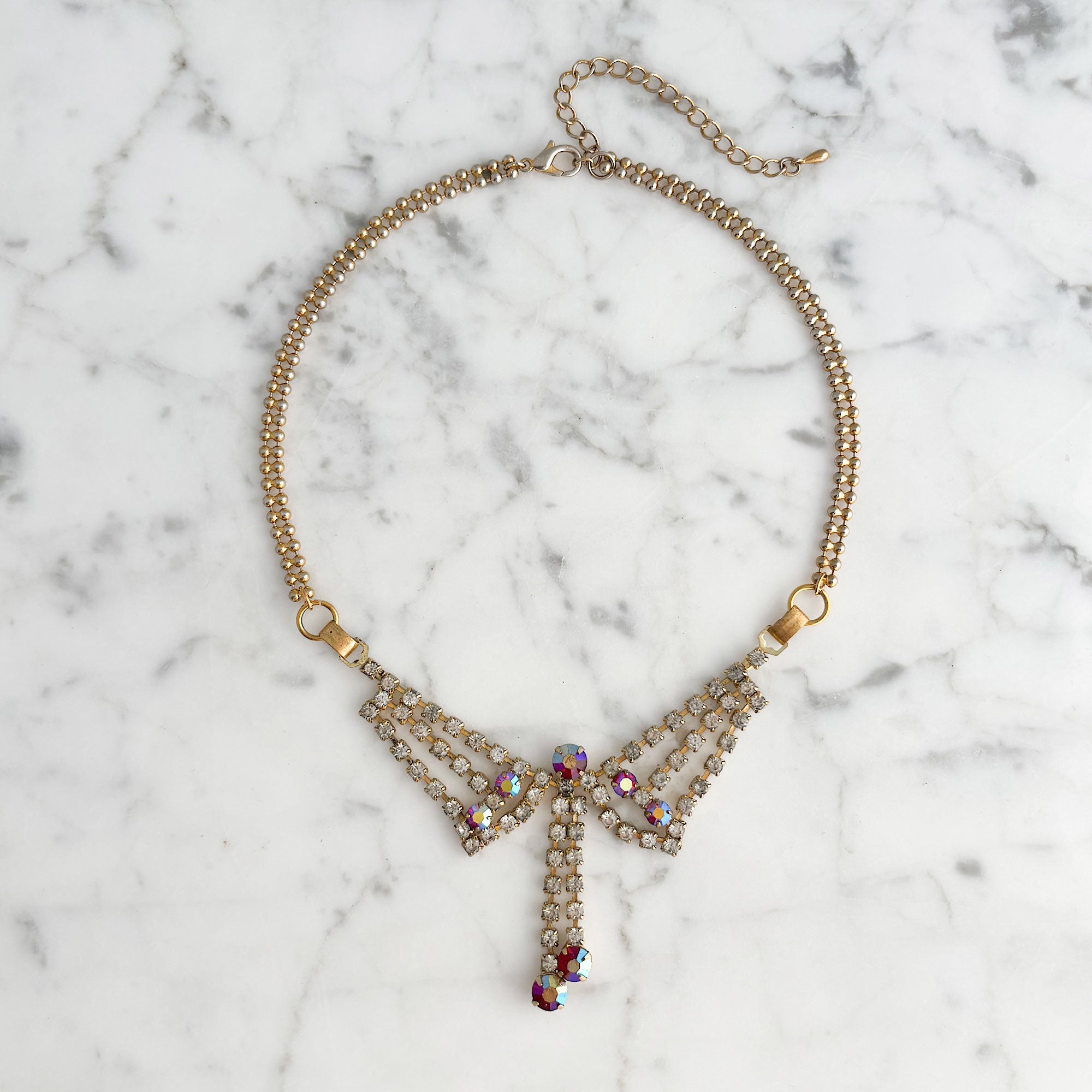 STEPHANIE vintage red aurora borealis rhinestone choker-GREEN BIJOU