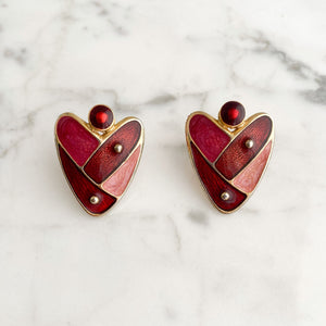 SWANSON 1980's red enamel stud earrings-GREEN BIJOU