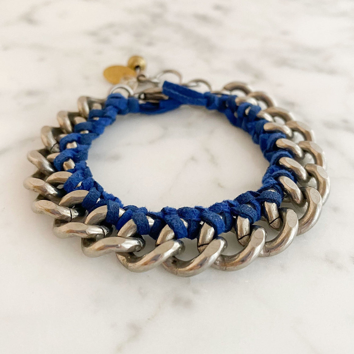 Steel Chain Bracelet | Suede Wrapped | Choose Your Colour | French Vintage Beads | MON AMI-GREEN BIJOU