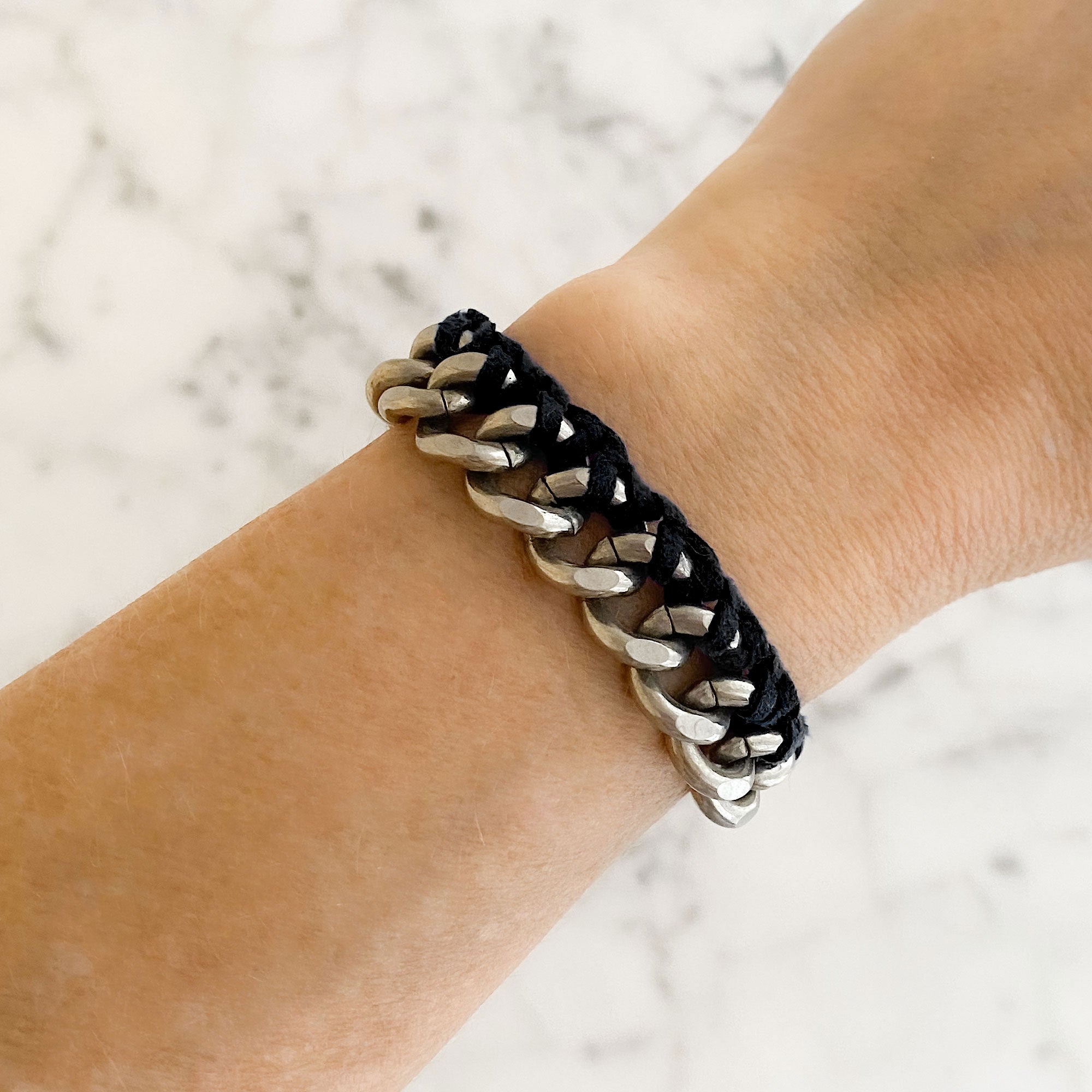 Steel Chain Bracelet | Suede Wrapped | Choose Your Colour | French Vintage Beads | MON AMI-GREEN BIJOU