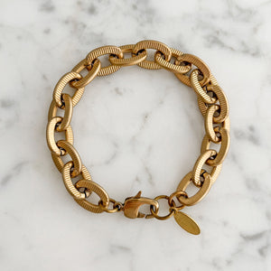TAMSEN raw brass ridged oval link chain bracelet - 