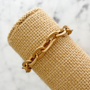 TAMSEN raw brass ridged oval link chain bracelet - 