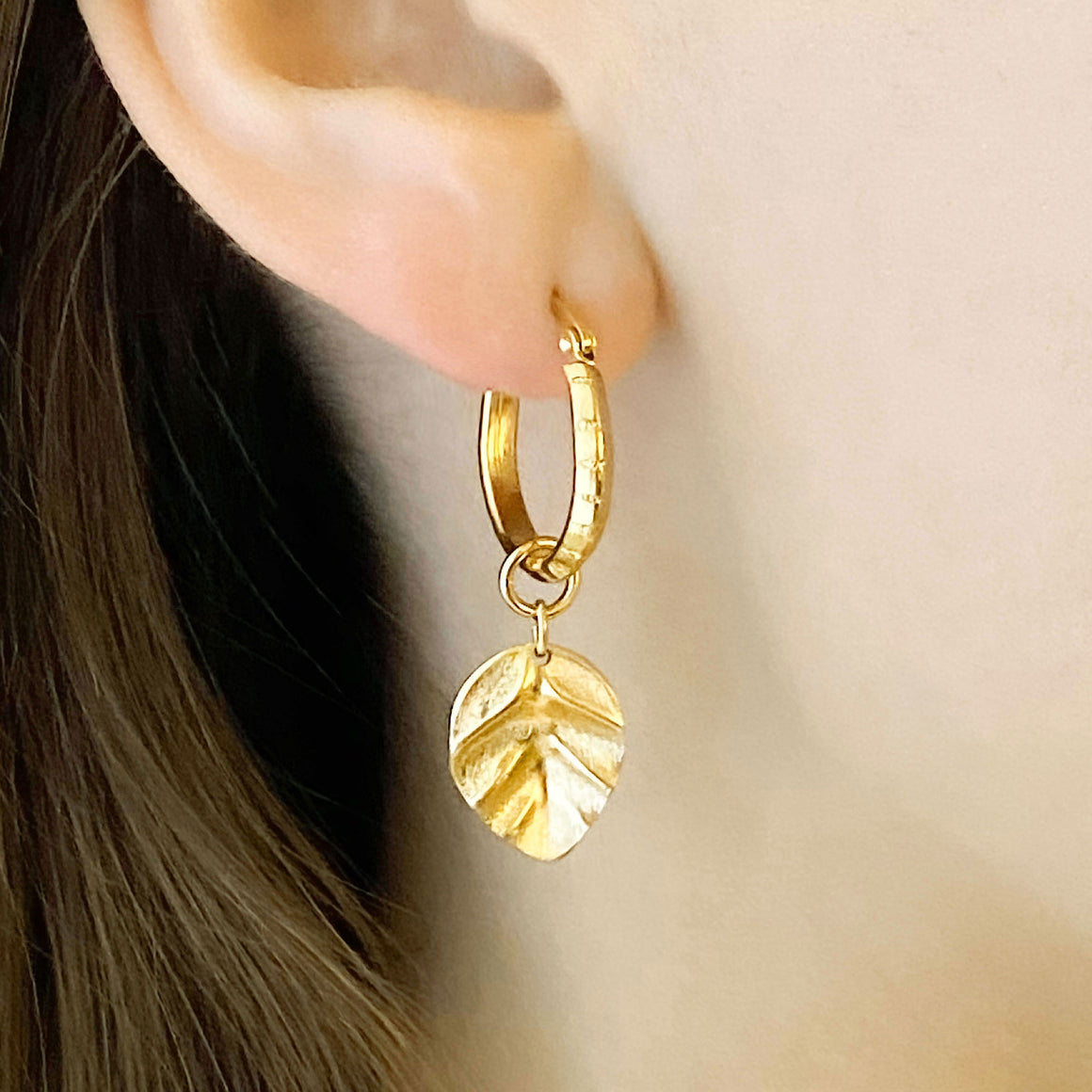 TARYN gold charm hoop earrings-GREEN BIJOU