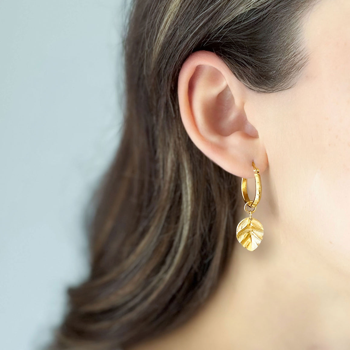 TARYN gold charm hoop earrings-GREEN BIJOU