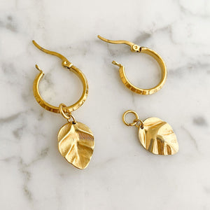 TARYN gold charm hoop earrings-GREEN BIJOU