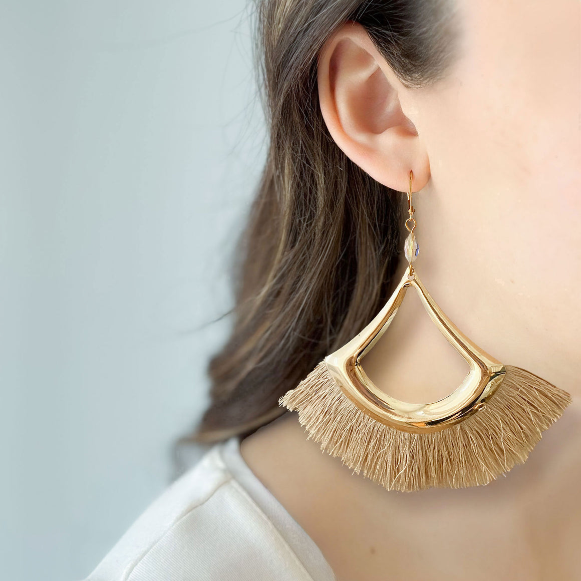TATIYANA gold silk fan earrings-GREEN BIJOU