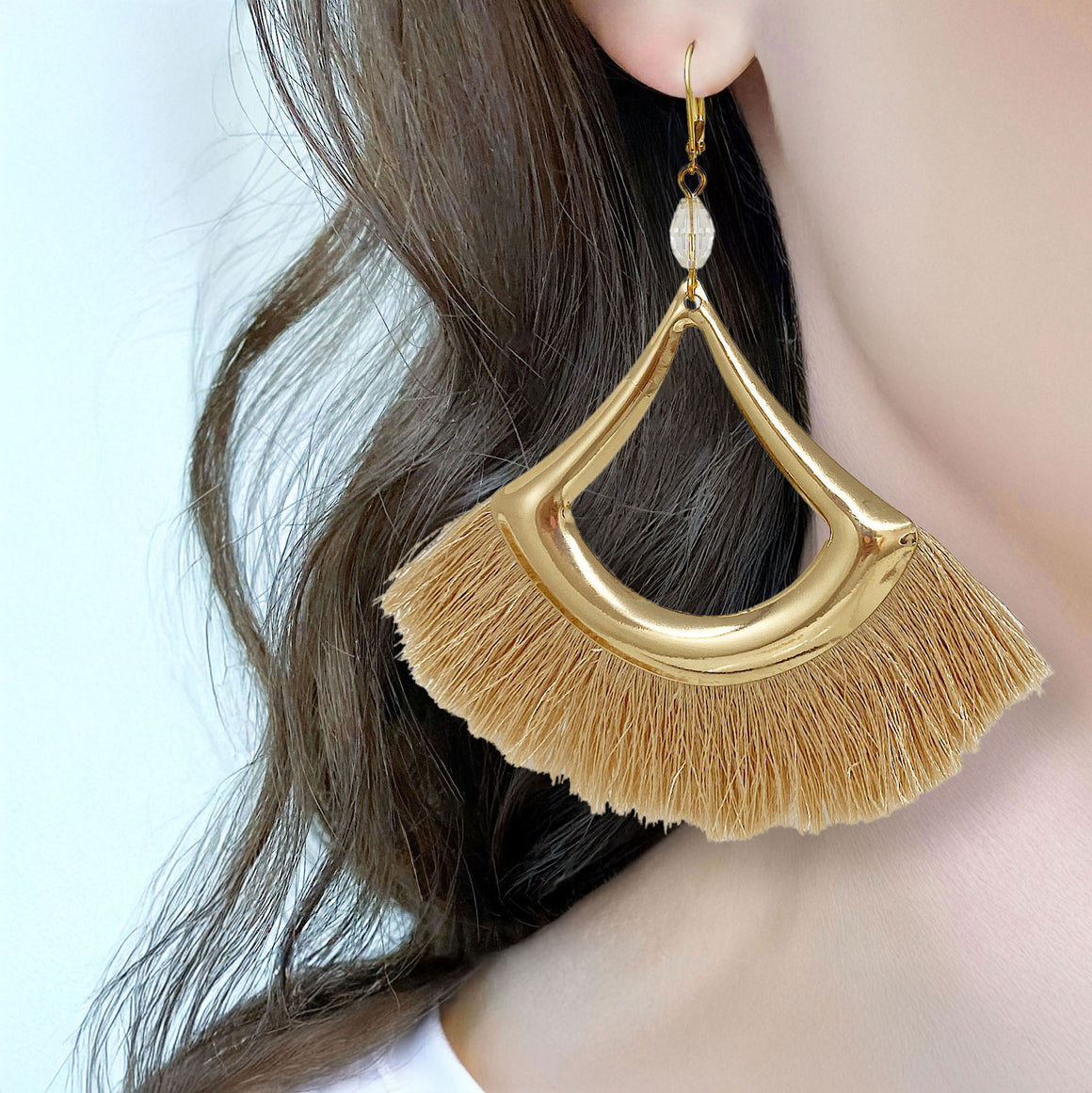 TATIYANA gold silk fan earrings-GREEN BIJOU