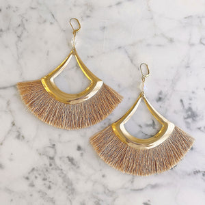 TATIYANA gold silk fan earrings-GREEN BIJOU