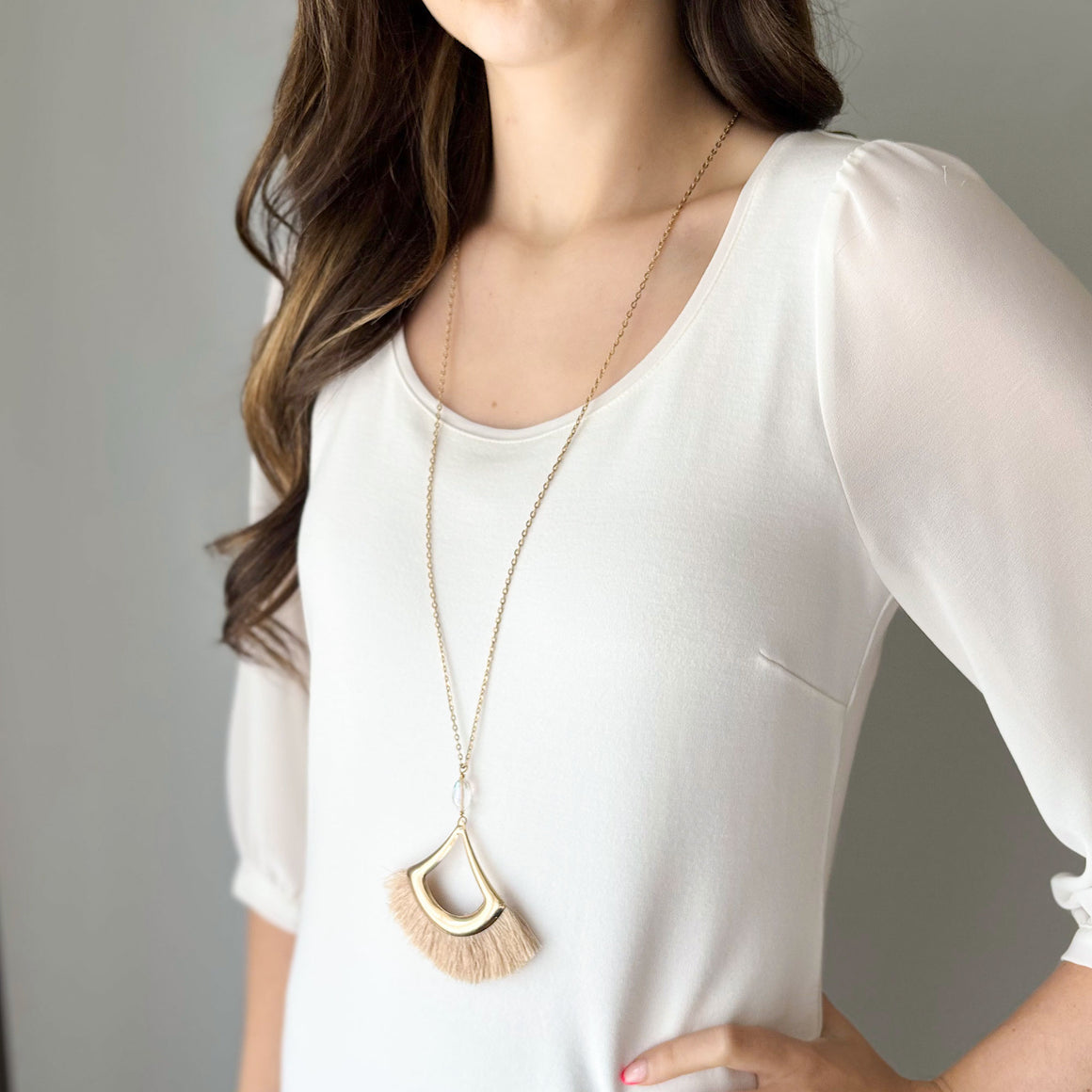 TATIYANA gold silk fan necklace-GREEN BIJOU