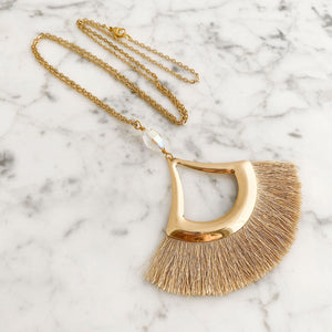 TATIYANA gold silk fan necklace - 
