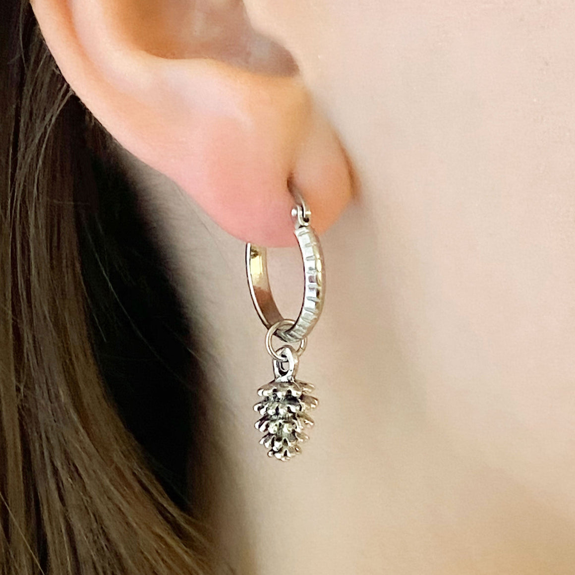 TAWNYA silver charm hoop earrings-GREEN BIJOU