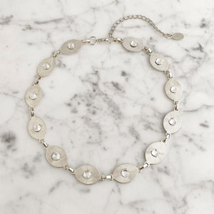 TAYA silver and crystal link necklace-GREEN BIJOU