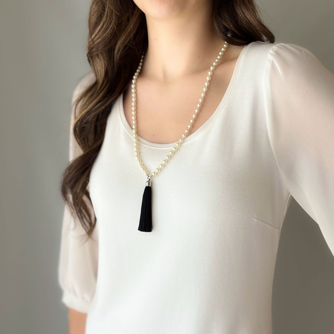 THOMSON pearl and black tassel necklace-GREEN BIJOU